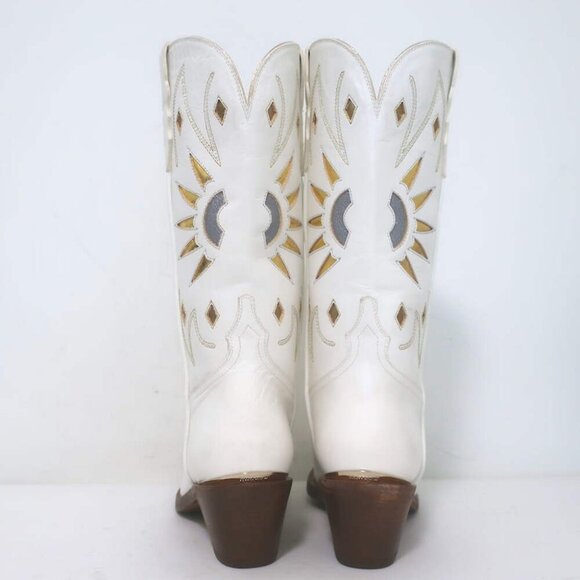 Partlow Abigail 55 Metallic-Embroidered Cowboy Boots White Leather Size 39 - Picture 13 of 16